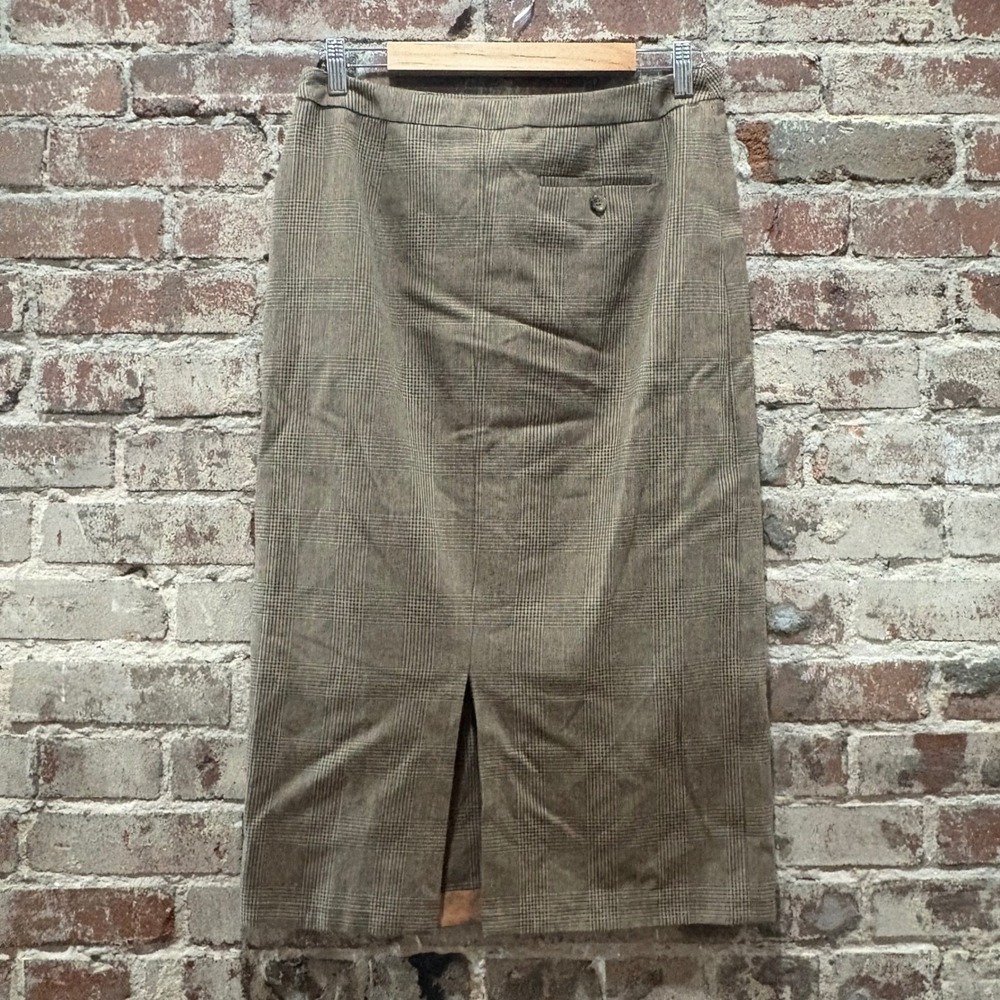 Weekend Max Mara Plaid Knee Length Skirt Women's Size 10 Brown Button Slit - Picture 5 of 5